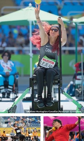 mosaique de athlete de para athlétisme en lancer en fauteuil roulant